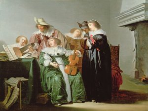 Elegante figuren maken muziek in een interieur